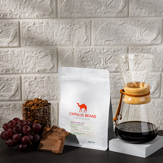 Whiskey Barrel Aged Arabica coffee beans from Chikmagalur