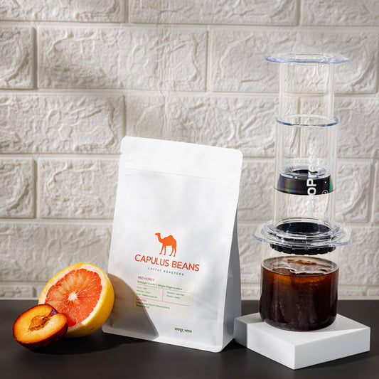 Red Honey process coffee beans from Ratnagiri Estate, Baba Budangiri